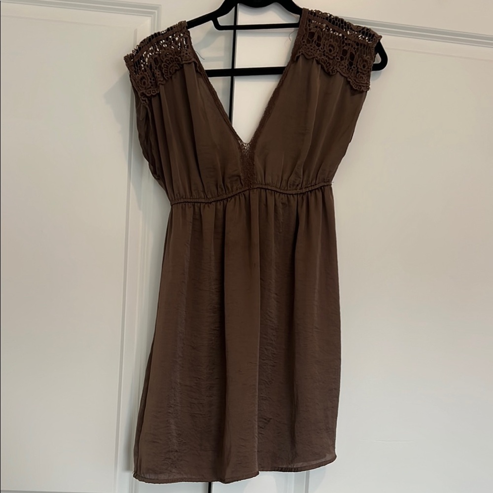 Brown Sleeveless Silk Dress